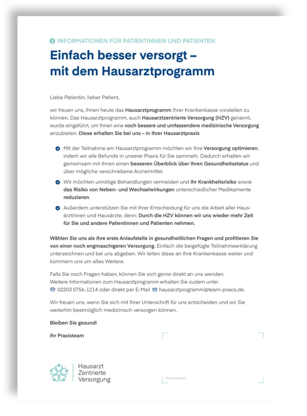 Druckvorlage Patienteneinschreibung (Download)